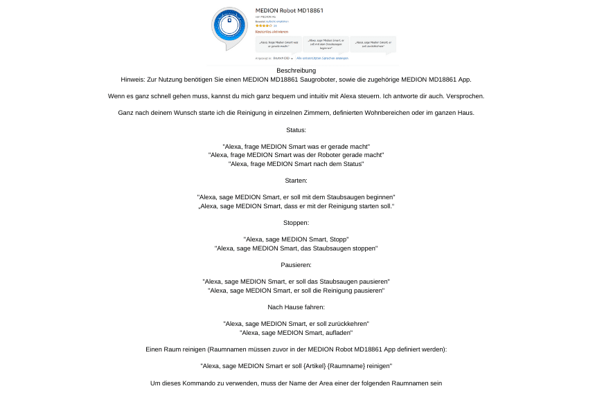 Medion md 18861 Alexa Sprachbefehle in einer Übersicht